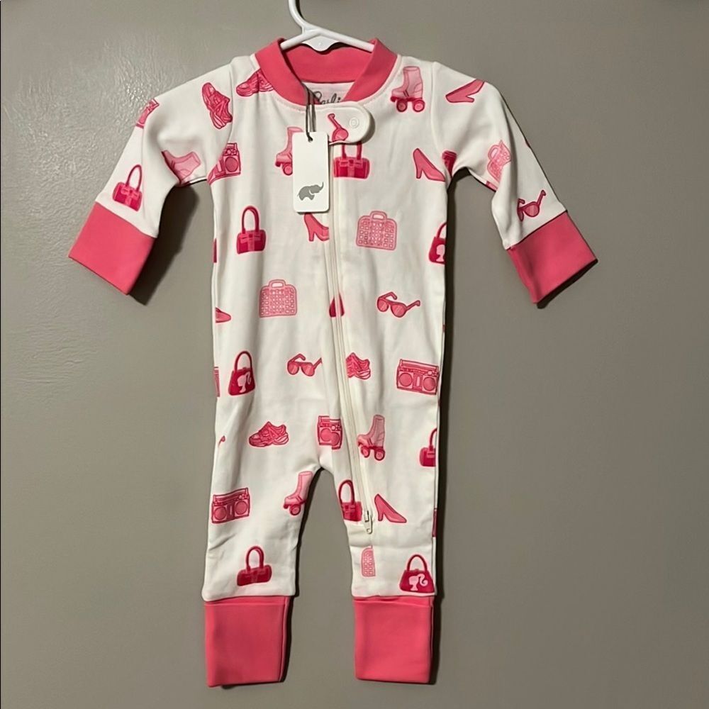 New! Barbie Baby Sleeper Monica + Andy Organic‎ Size 0-3 months Pink White